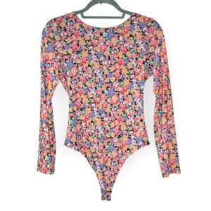 Wayf Women's Floral Long Sleeve Backless Thong Bodysuit Small